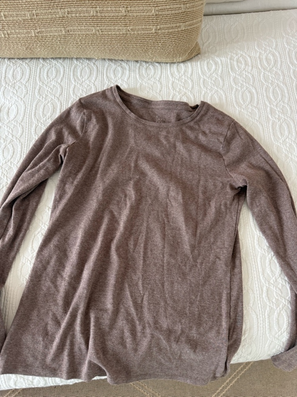 Women’s Long-Sleeve Crewneck Top in Dusty Mauve/light brown color